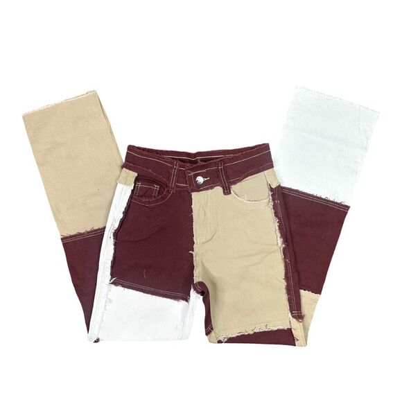 Day Dream Brown Patchwork Denim Pants - Size Small - Picture 4 of 7